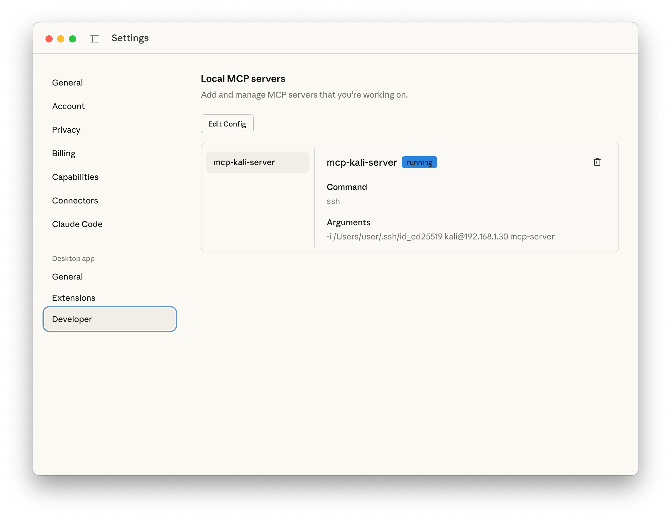 MCP Kali Server running successfully